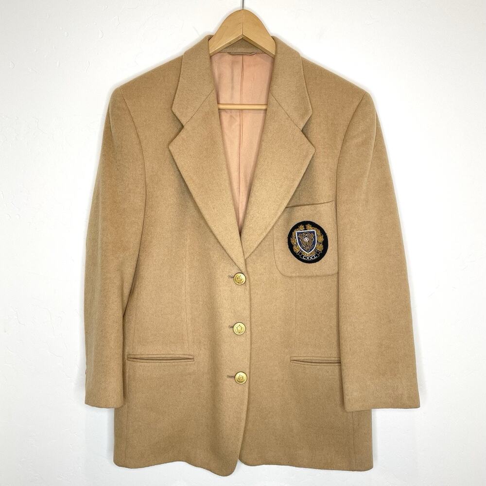 Camel Wool Blazer with Crest Patch